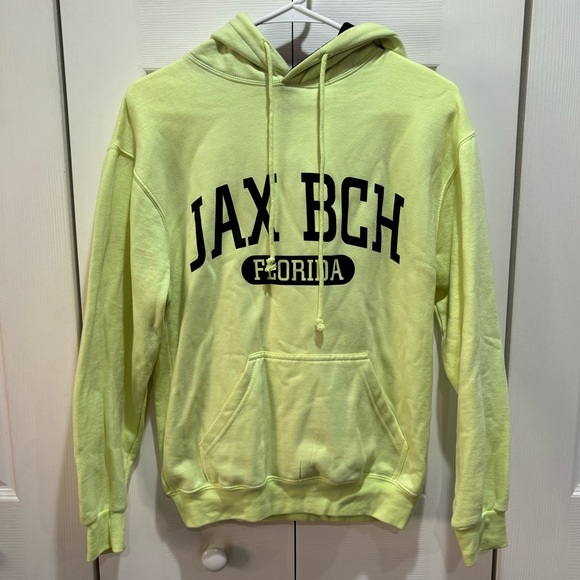 SURF MENTALITY Women’s Neon Yellow Jax Beach Hooded Hoodie Sweatshirt - size S - Picture 1 of 3
